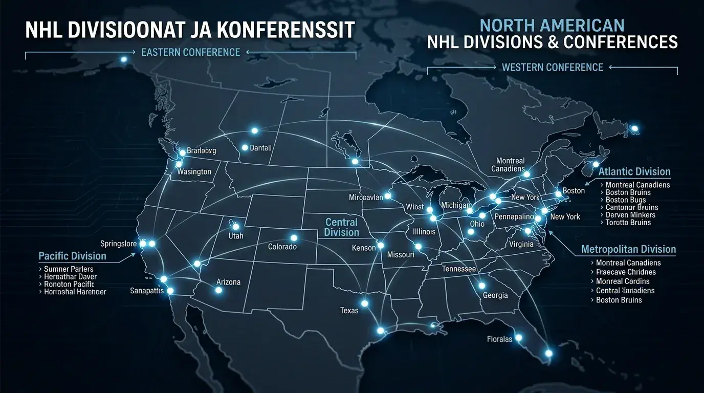NHL:n divisioona- ja konferenssirakenne kartalla