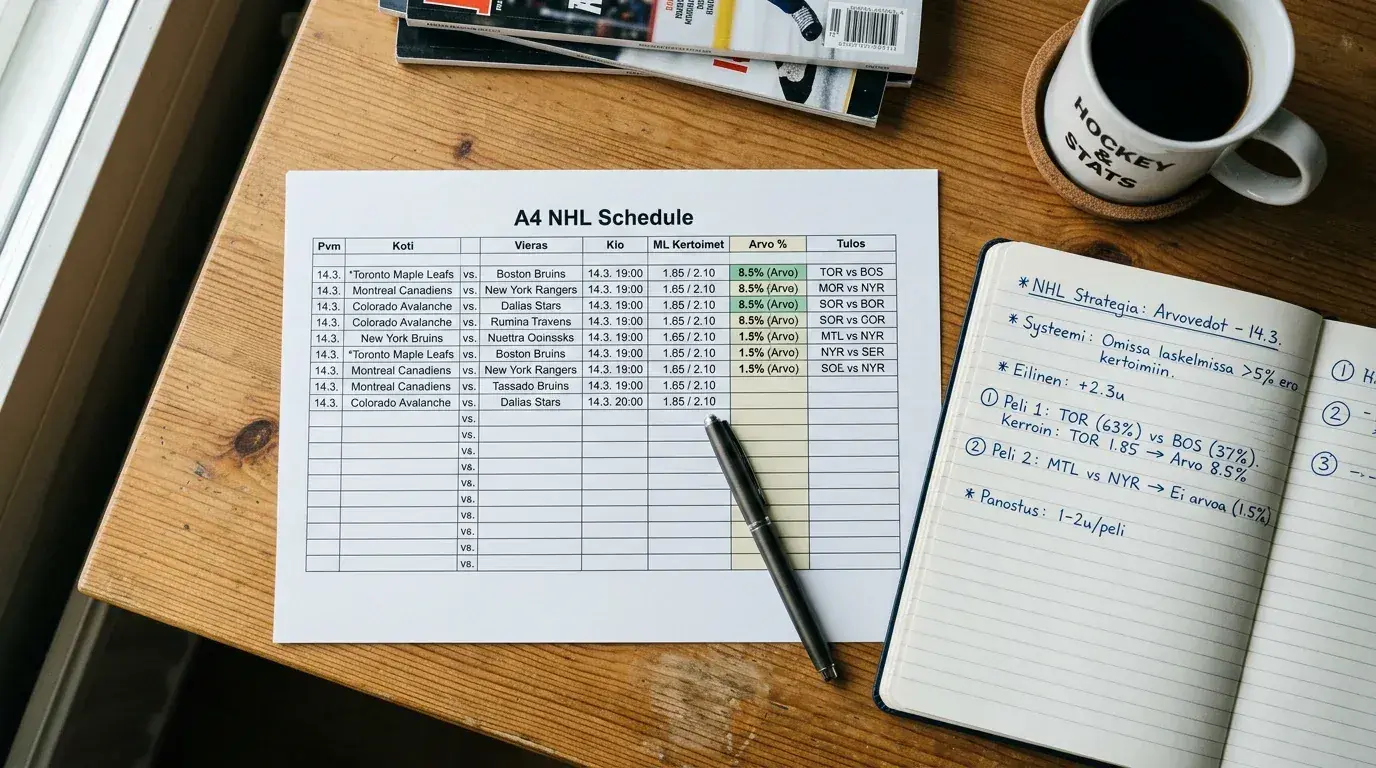 NHL-vedonlyöntistrategia: arvovetomalli ja kerroinvertailu